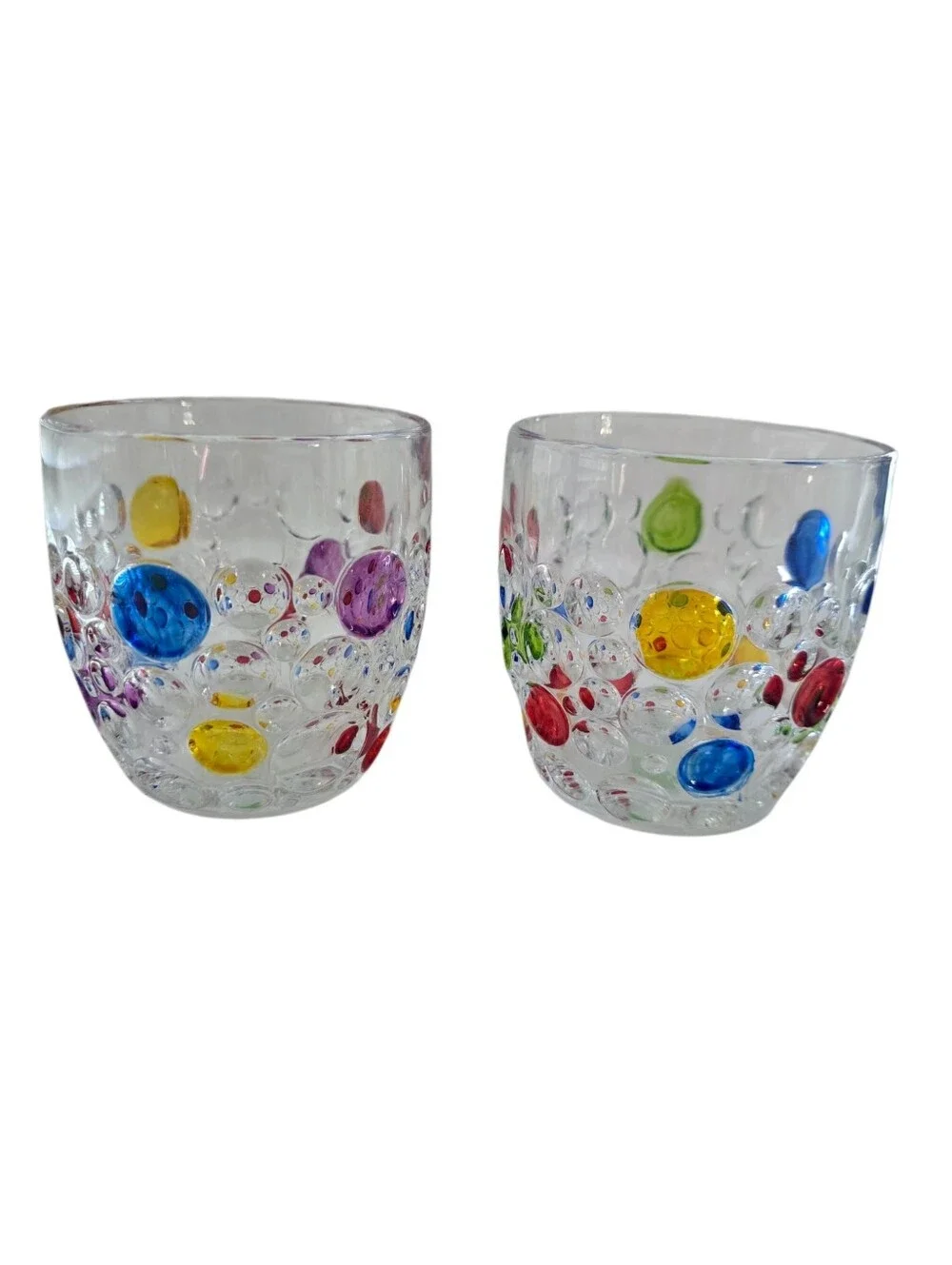 Vintage Murano Style Confetti Art Glass Tumblers Optic Bubble Set of 2